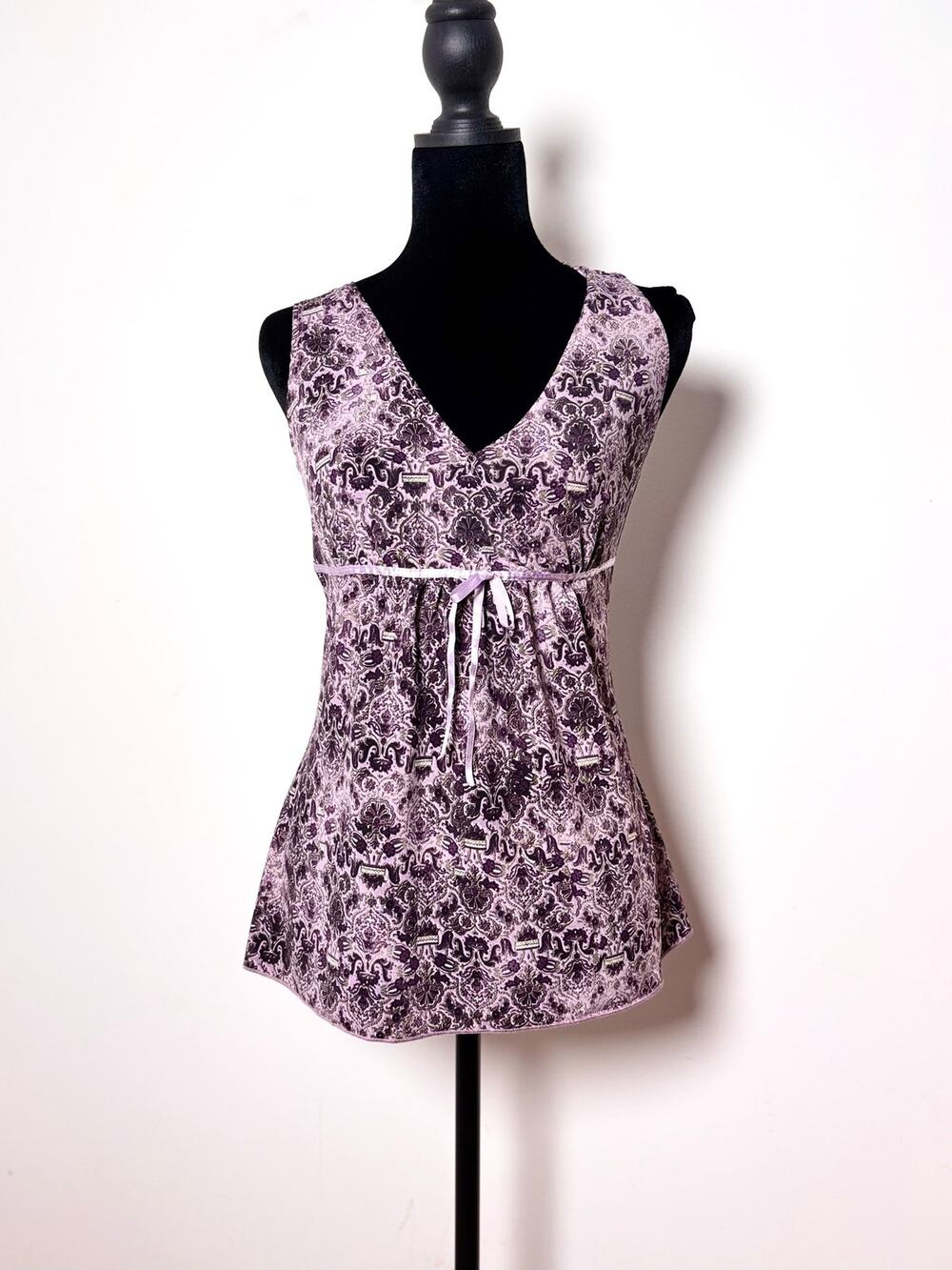 Vtg Y2K Vanity Lavender Paisley Print Milkmaid Sleeveless Top Size S